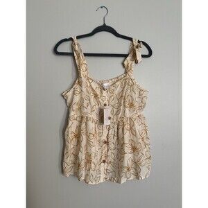 Lauren Conrad Cottagecore Tank Top Women's Large Babydoll Floral Button Front